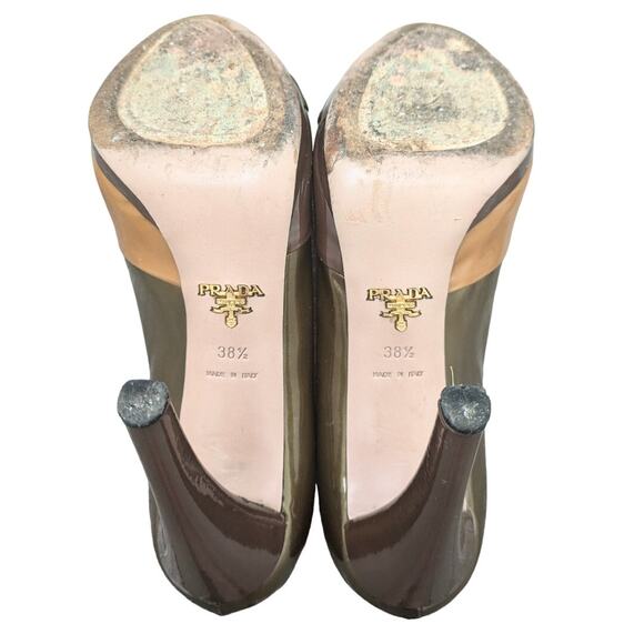 PRADA Vern Metal Tri-Color Patent Leather Peep-Toe Pumps - US 8 / EU 38.5 - Picture 4 of 4